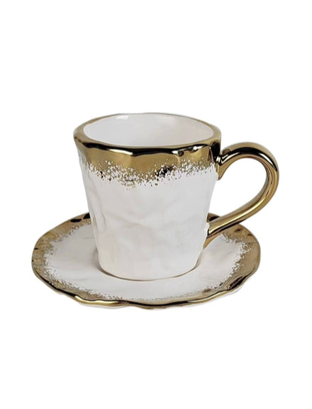 White Porcelain Coffee Set With Gold Edge, 7.5 Oz