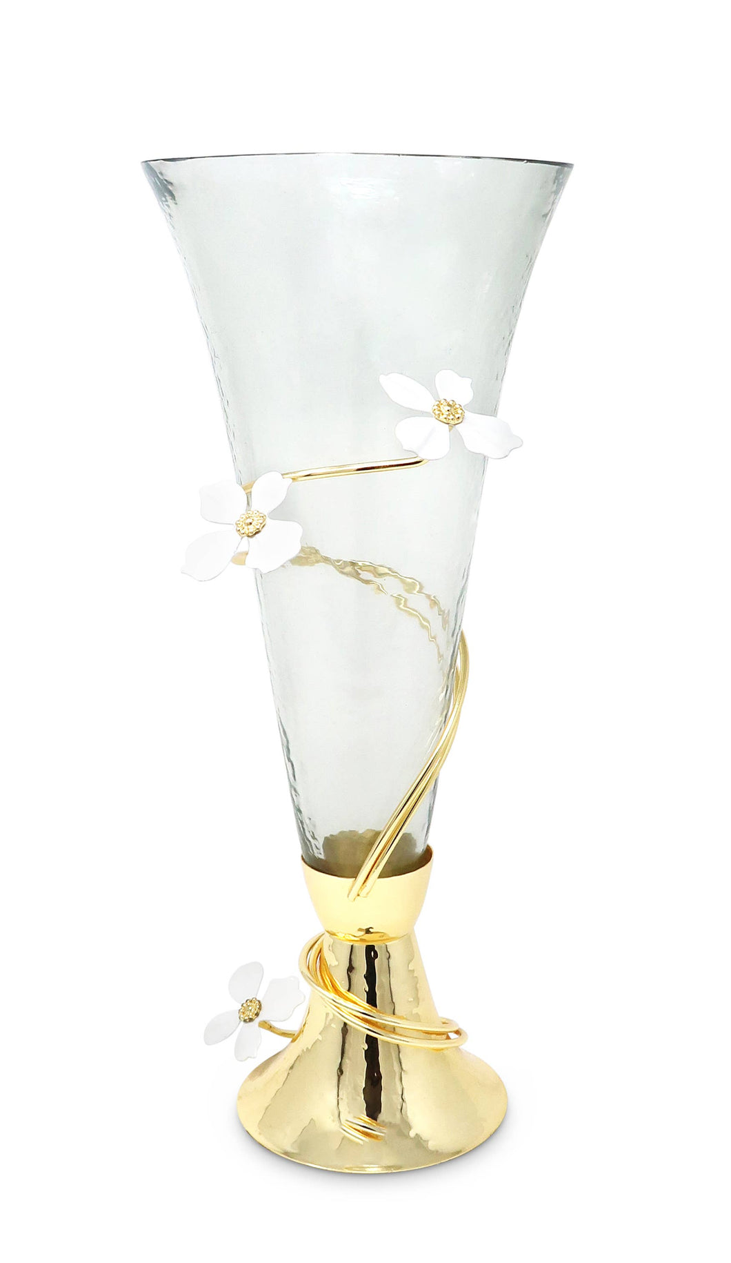 Gold Base Glass Vase  With Jewel Flower Design, 16