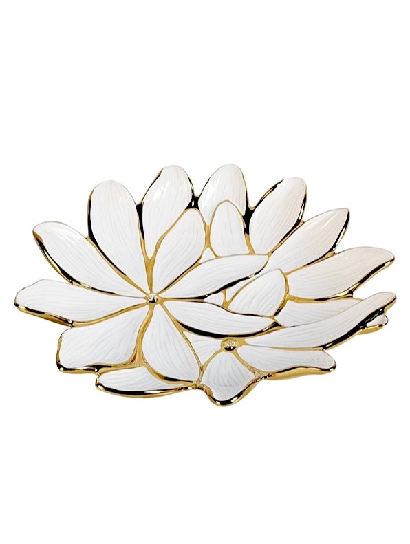 White Porcelain Flower Plate With Gold Edge 13
