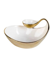 Load image into Gallery viewer, White Porcelain Chip And Dip Bowl Gold Edged 10&quot;D
