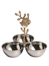 Load image into Gallery viewer, Hammered 3-Section Bowl Server w/ Gilded Floral Handle
