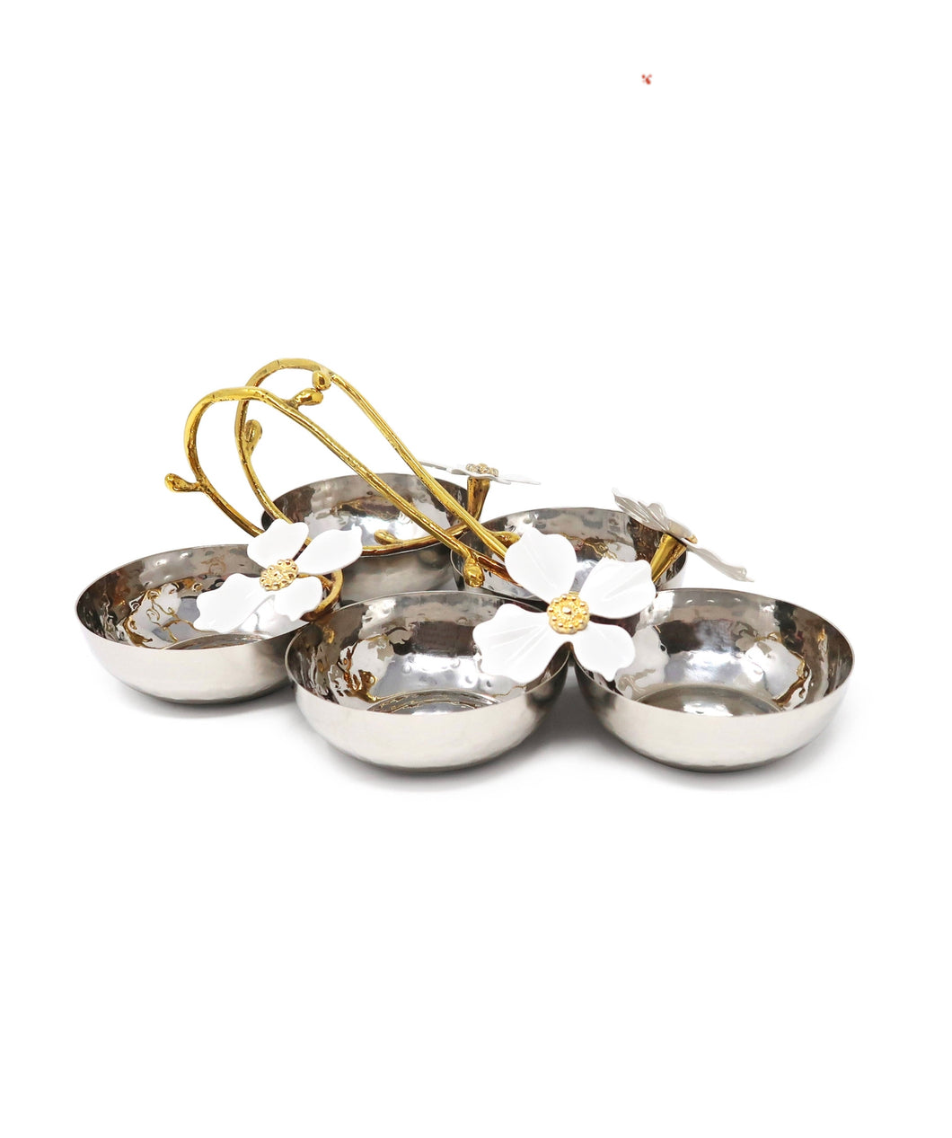 Stainless Steel 5 Bowl Relish Dish with Jewel Flower Design