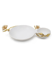 Load image into Gallery viewer, Porcelain 2 Sectional Tray with Gold Flower Detail
