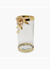 Load image into Gallery viewer, Hammered Glass Canister With White Enamel and Gold Leaf Flower:

