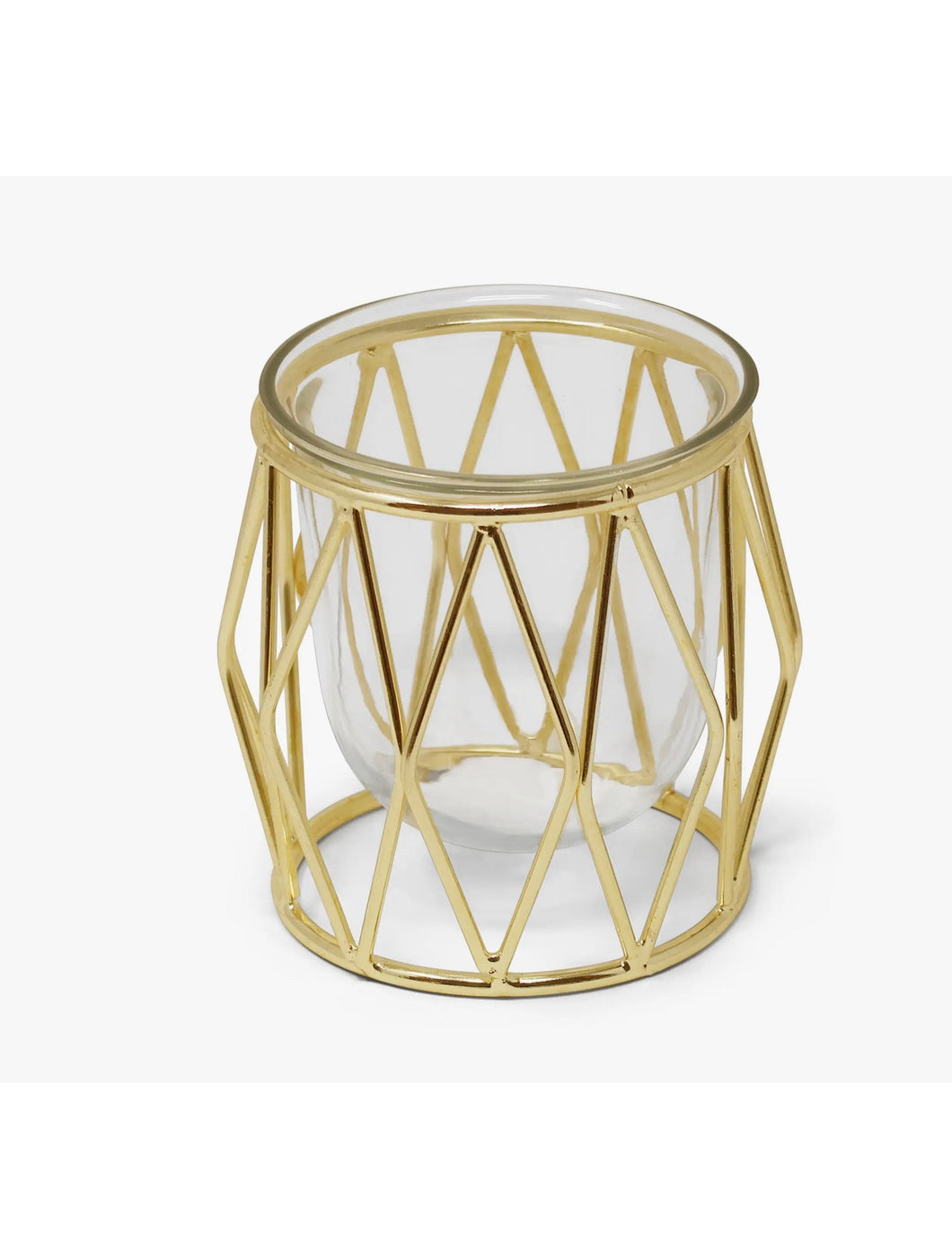 Gold Brass Hurricane Candle Holder W/ Diamond Shaped Design