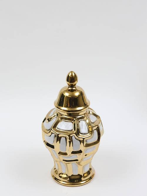 Small White and Gold Ginger Jar