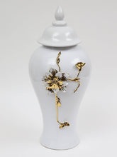 Load image into Gallery viewer, White and Gold Flower Ginger Jar 18&quot;H x 8&quot;W
