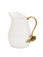 Load image into Gallery viewer, White Water Pitcher Stainless Handle Flower Detail

