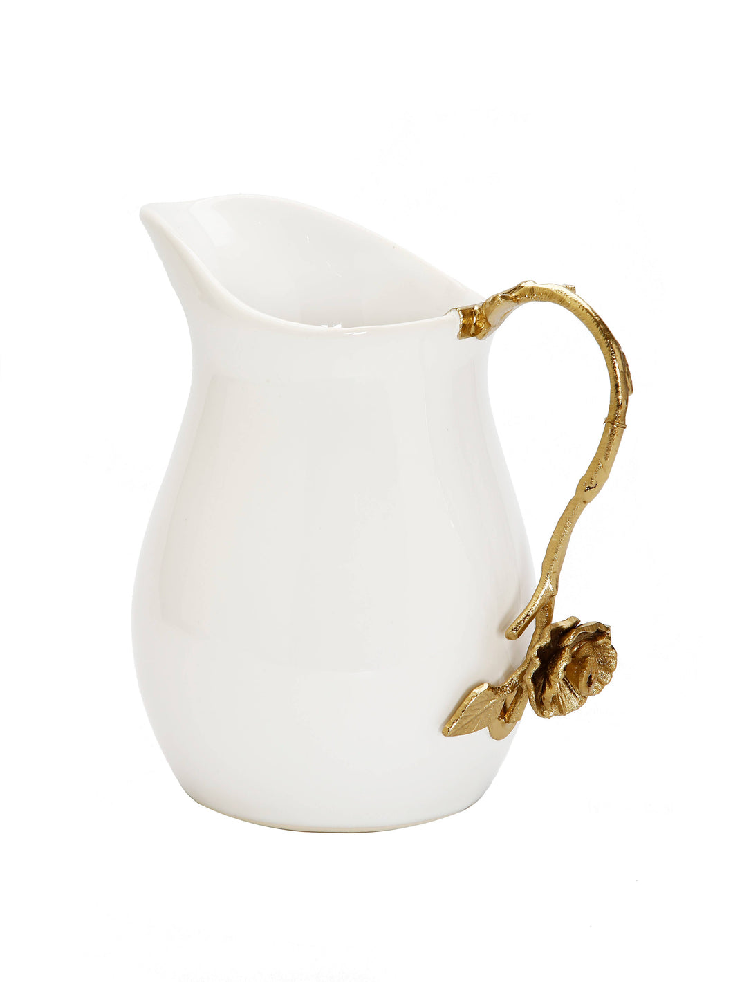 White Water Pitcher Stainless Handle Flower Detail