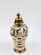 Load image into Gallery viewer, Medium White and Gold Ginger Jar
