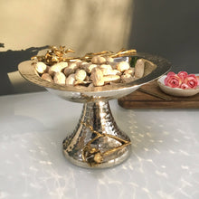 Load image into Gallery viewer, Aluminum Hammered Pedestal Bowl w/ Gold Floral Stems
