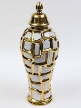 Load image into Gallery viewer, Large White and Gold Ginger Jar
