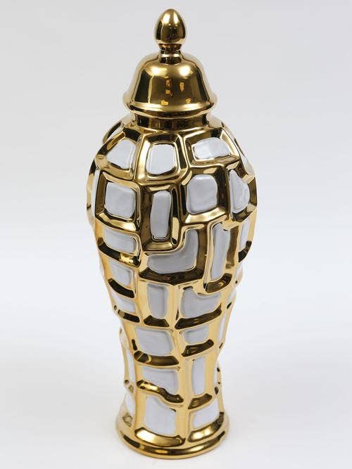 Large White and Gold Ginger Jar
