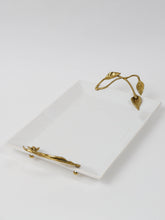 Load image into Gallery viewer, 17.5&quot; White Tray with Gold Leaf Design
