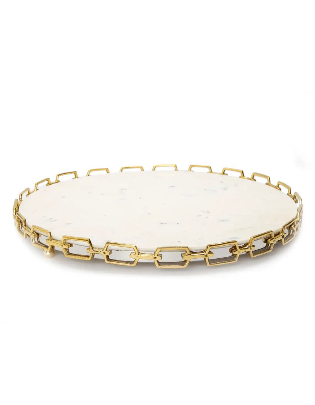 White Round Platter with Gold Chain Edge