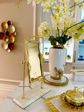 Load image into Gallery viewer, Rectangular Table Mirror Gold Leaf Border White Marble Base
