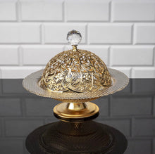 Load image into Gallery viewer, Glass Dessert Bowl with Gold Lid and Base
