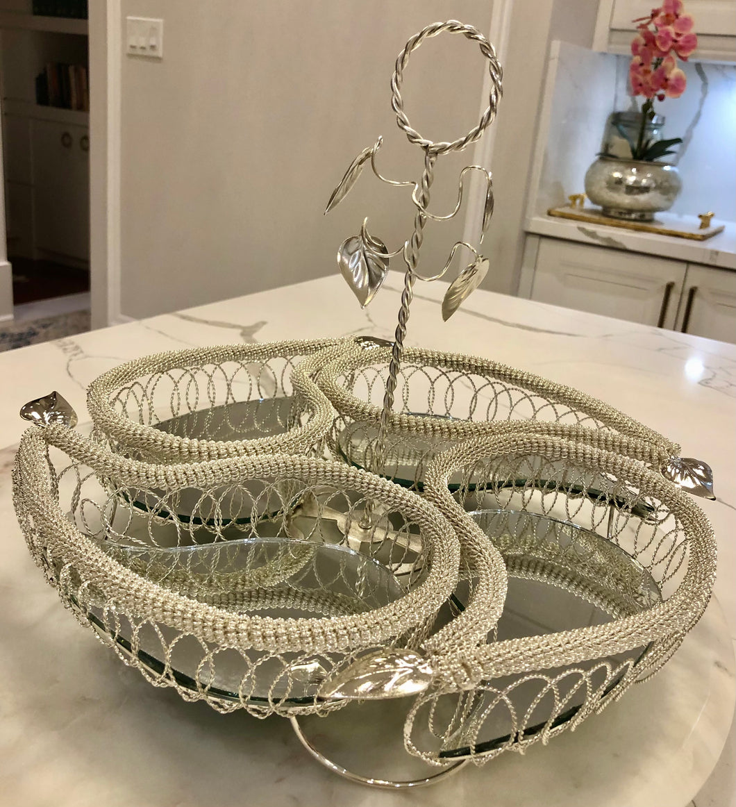 Silver Glass 4 Divider Dish/Tray