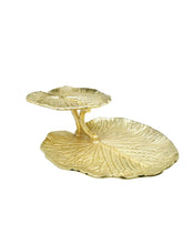 Load image into Gallery viewer, 2 Tier Gold Lotus Flower Tray
