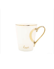 Load image into Gallery viewer, White Ceramic Coffee Mug with Gold &quot;Heart&quot; Handle
