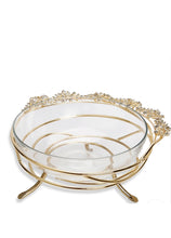 Load image into Gallery viewer, Glass Bowl with Gold Brass Design

