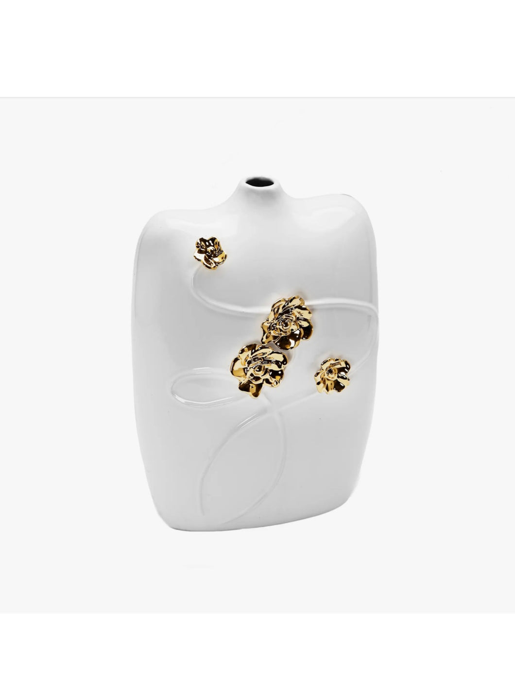 White Ceramic Vase Gold Flower Design