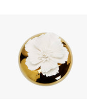 Load image into Gallery viewer, Gold Round Diffuser with Dimensional White Flower
