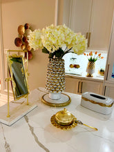 Load image into Gallery viewer, Rectangular Table Mirror Gold Leaf Border White Marble Base
