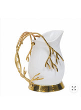 Load image into Gallery viewer, White Pitcher on Base with Gold Coral Design Handle
