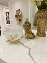 Load image into Gallery viewer, White Glass Bowl with Gold Flower Detail

