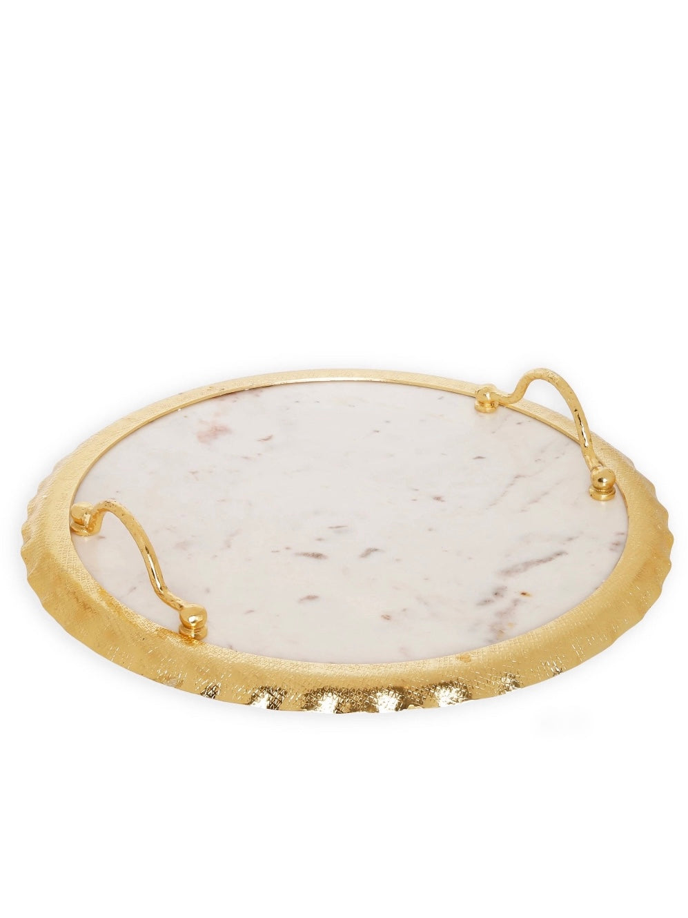 16” Round Marble Tray with Gold Edge