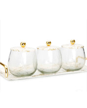 Load image into Gallery viewer, Gold Marble 3 Bowl Serving Dish with Gold Ball Design
