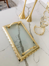 Load image into Gallery viewer, Glass Oblong Tray with Gold Border And Handles
