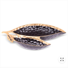 Load image into Gallery viewer, Porcelain Leaf Relish Black Dish with Gold Rim
