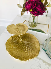 Load image into Gallery viewer, 2 Tier Gold Lotus Flower Tray
