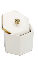 Load image into Gallery viewer, White Hexagon Shaped Jar with Gold Flower Knob on Cover
