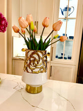 Load image into Gallery viewer, 11&quot;H White Ceramic Vase with Gold Design
