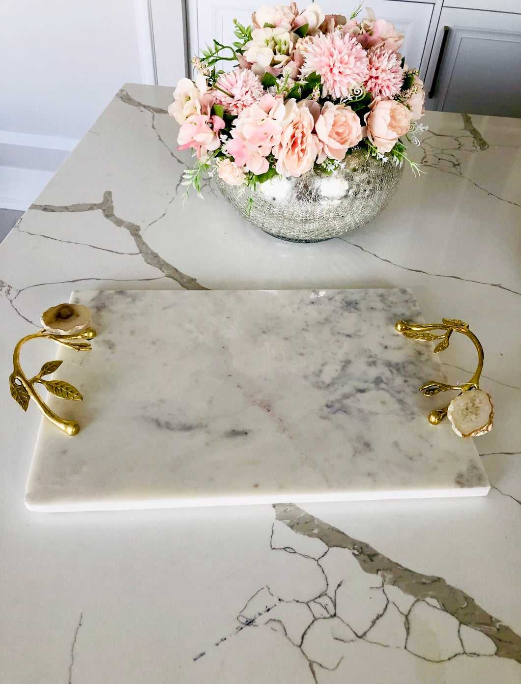 Marble Challah Tray with Agate Stone Handles