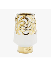 Load image into Gallery viewer, 11&quot;H White Ceramic Vase with Gold Design
