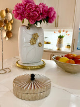 Load image into Gallery viewer, White Ceramic Vase Gold Flower Design
