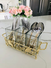 Load image into Gallery viewer, Cutlery Holder With Gold Leaf and Hammered Glass Inserts
