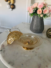 Load image into Gallery viewer, Glass Dessert Bowl with Gold Lid and Base
