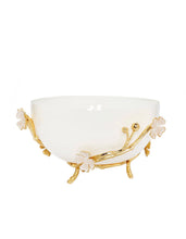 Load image into Gallery viewer, White Glass Bowl with Gold Flower Detail
