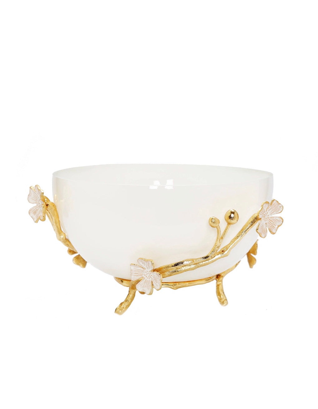 White Glass Bowl with Gold Flower Detail