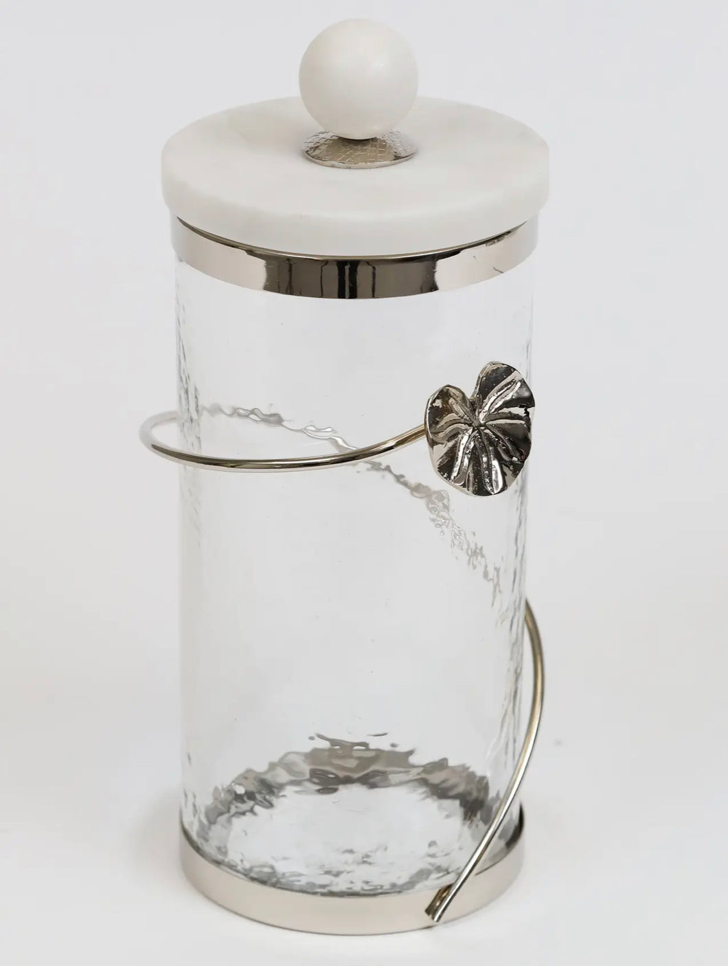 Silver Canister with Floral Lotus Art