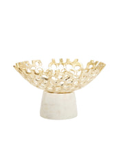 Load image into Gallery viewer, Gold Web Design Bowl on White Marble Base 9.5&quot;
