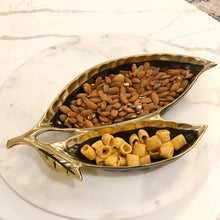 Load image into Gallery viewer, Porcelain Leaf Relish Black Dish with Gold Rim
