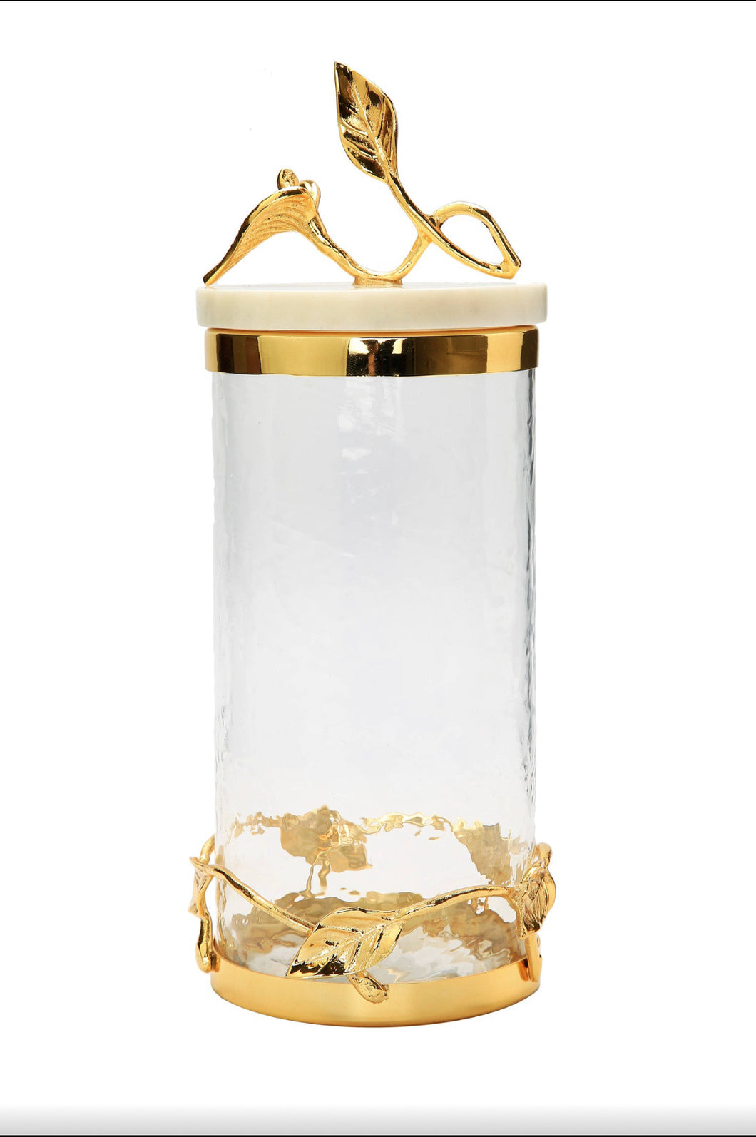Glass and Gold Leaf Design Canister With Marble Lid