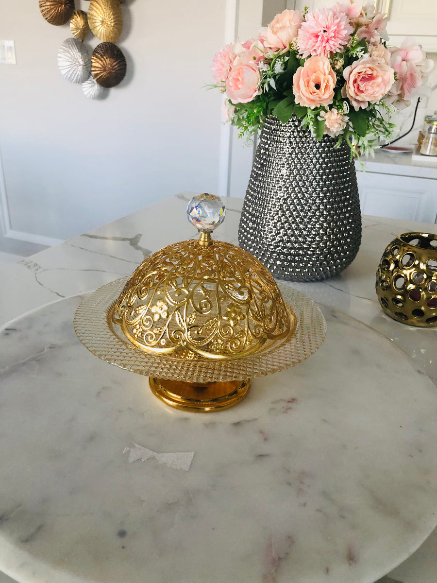 Glass Dessert Bowl with Gold Lid and Base – Passion For Home Decor