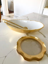 Load image into Gallery viewer, White Enamel With Gold Tongue Shaped Bowl With Spoon
